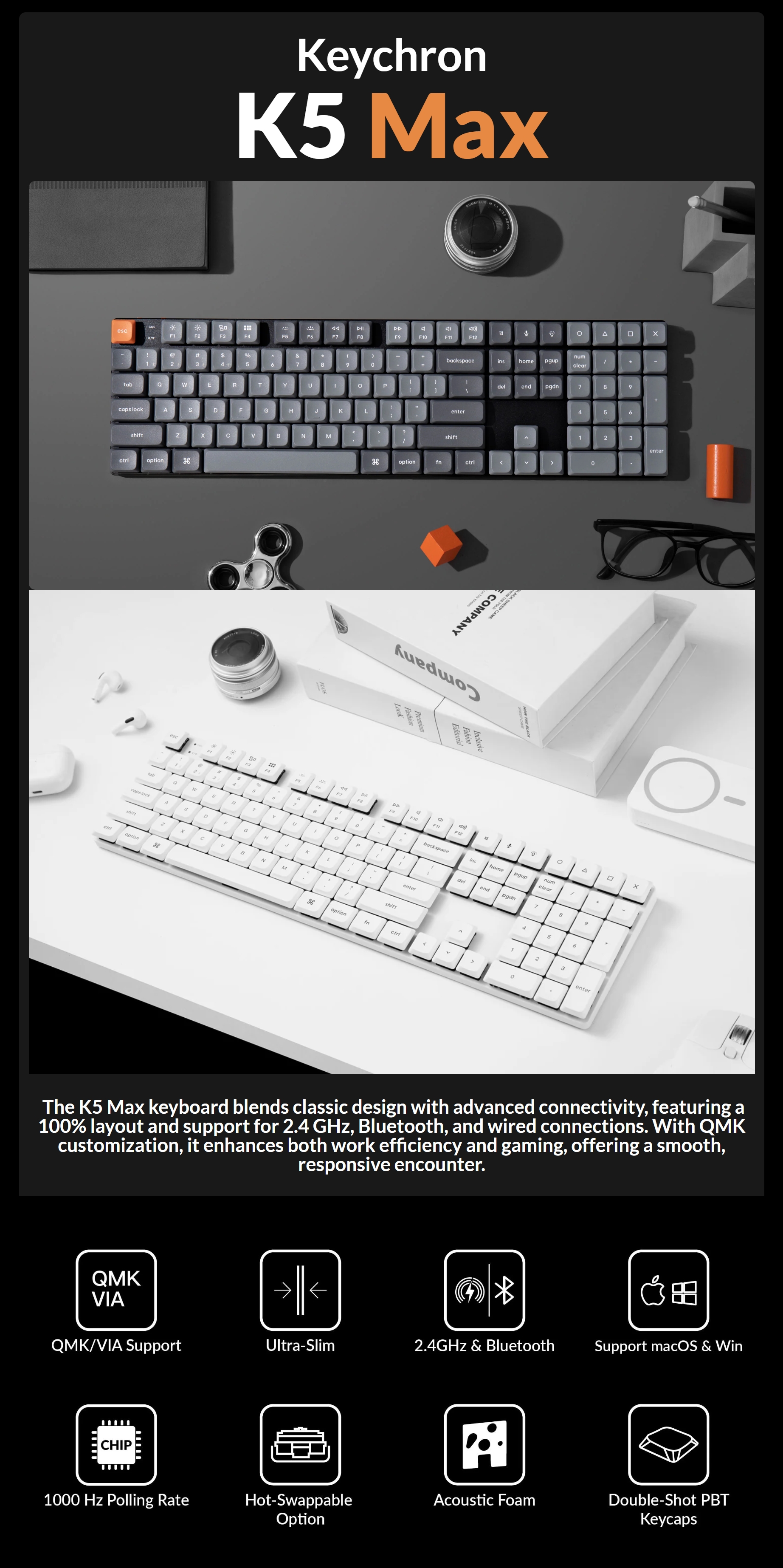 Keychron K5 Max Swappable Gateron RGB Backlight Brown Switch