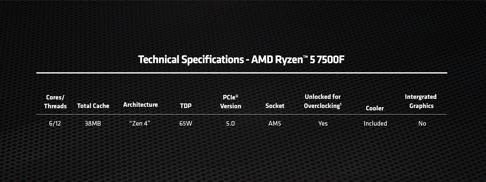 AMD Ryzen 5 7500F - Ryzen 5 7000 Series Zen 4 6-Core 3.7 GHz