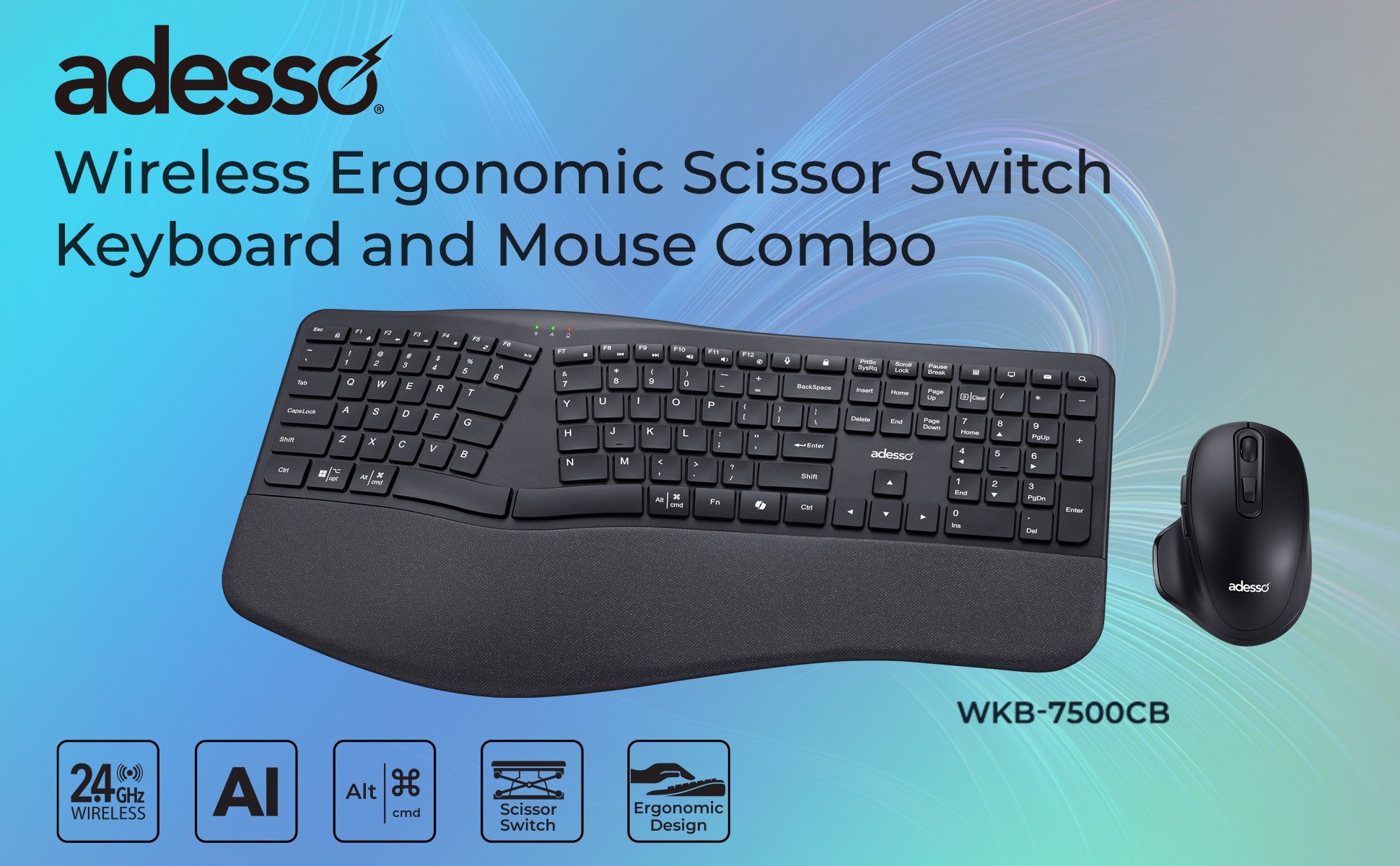 Wireless Ergonomic Scissor Switch Keyboard and Mouse Combo