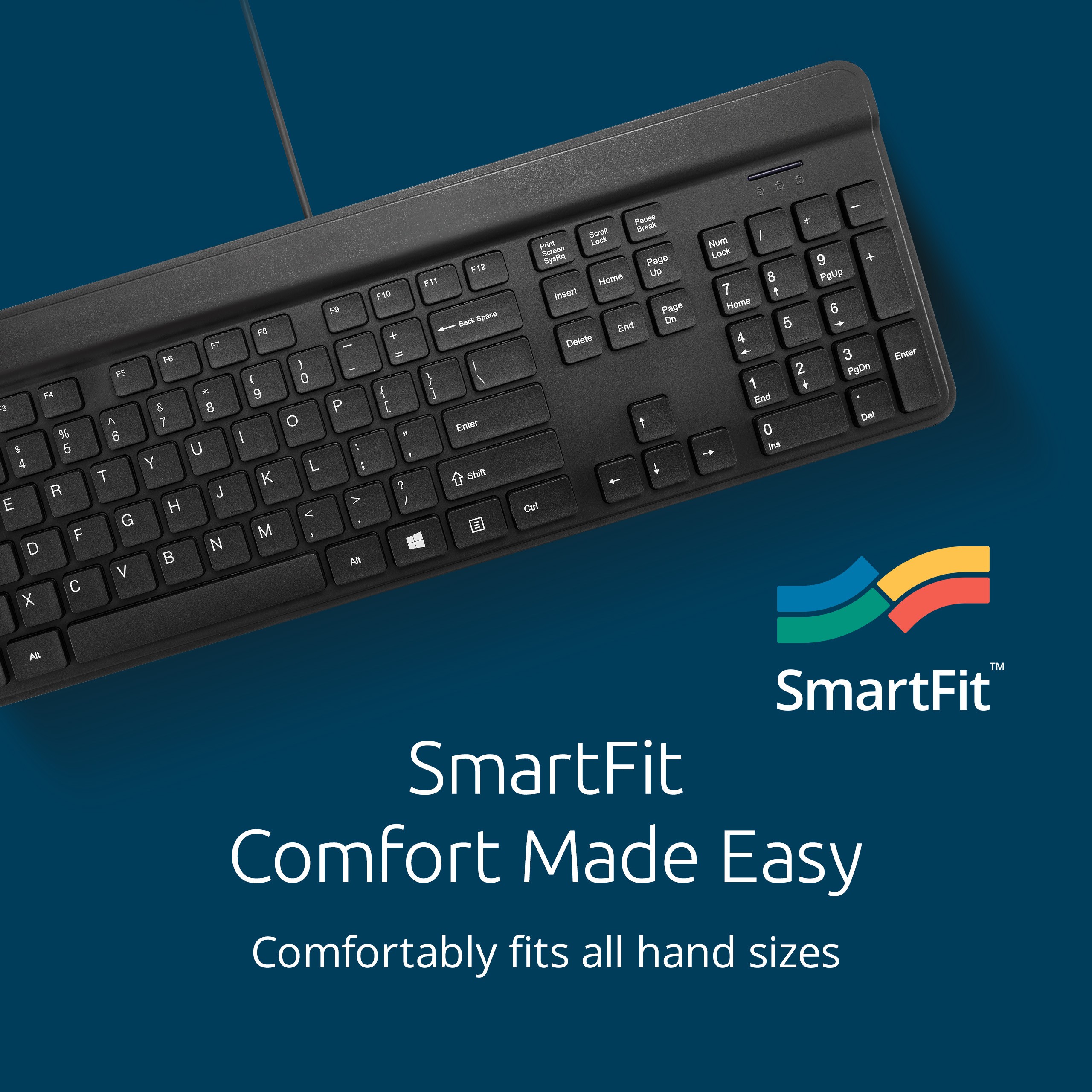 KB201 Simple Solutions™️ Wired Keyboard is designed to fit all hand sizes