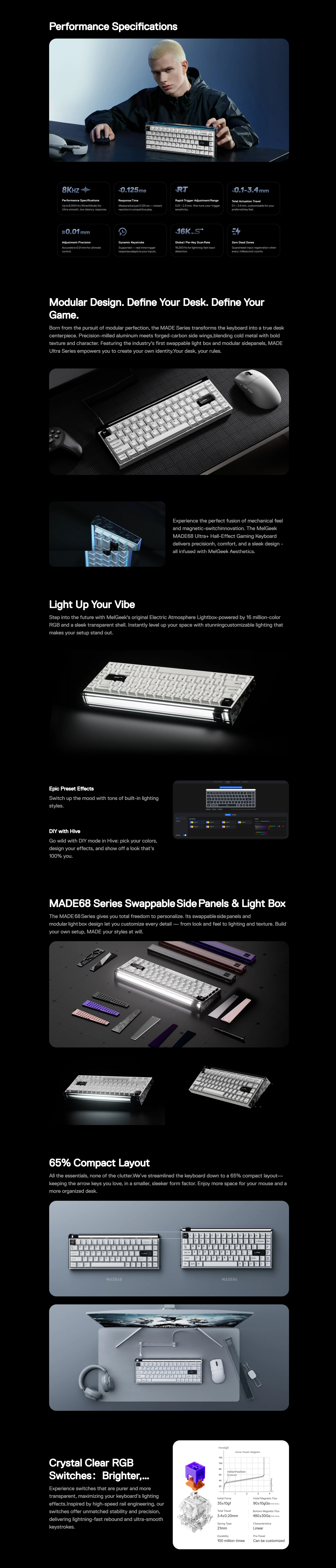 MelGeek MADE68 Ultra+ 65% Wired Magnetic Gaming Keyboard - Black