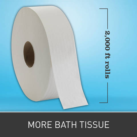  Jumbo-sized roll delivers 2,000 feet of 2-ply tissue to help reduce labor costs with fewer roll changes required. 