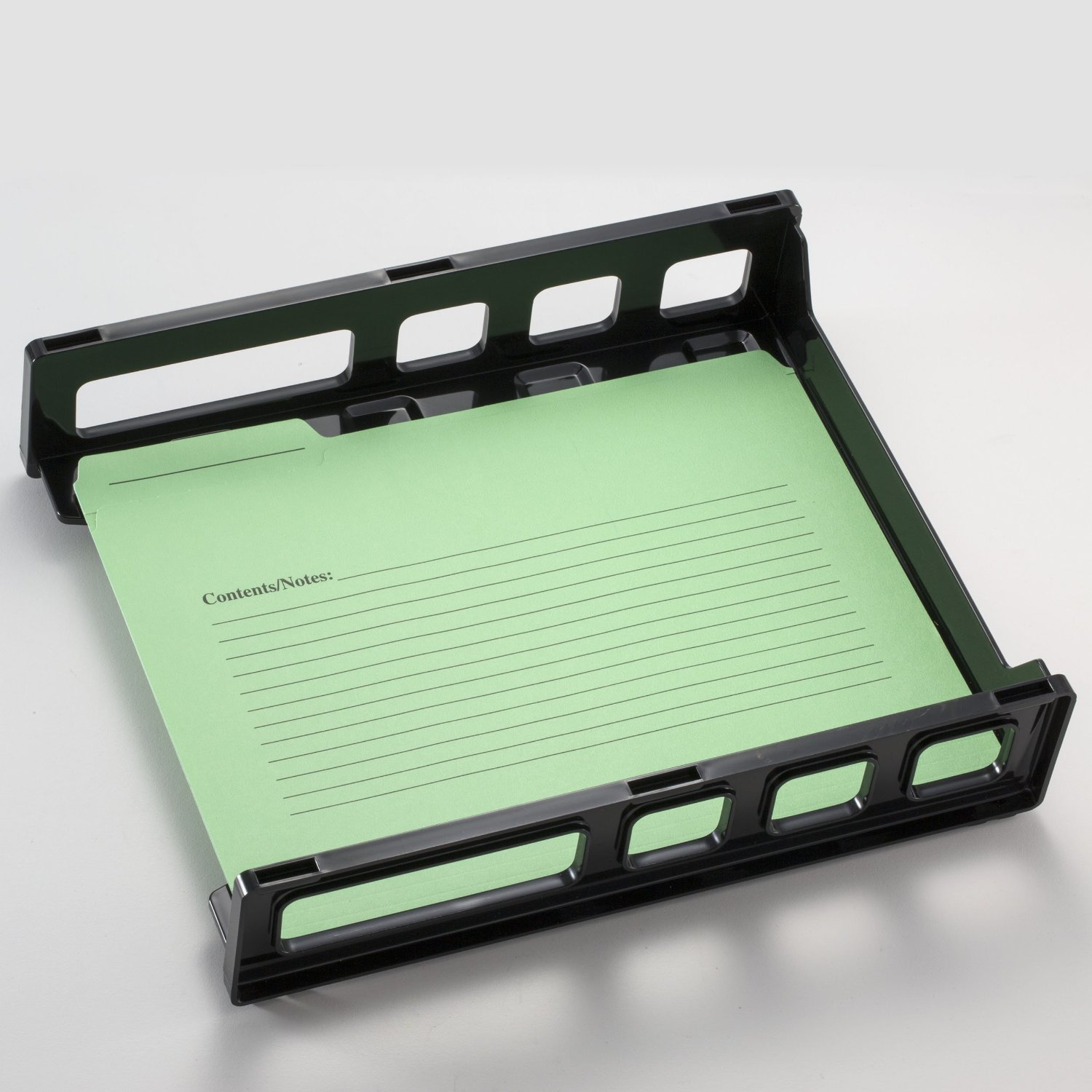 Durable injection molded design, Ribbed base design prevents papers from sticking to the bottom of the tray.