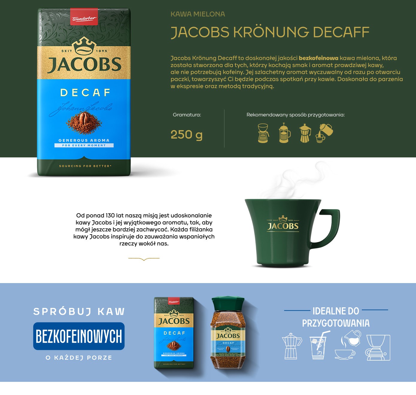 Kawa mielona bezkofeinowa, Jacobs Kronung Decaff, 250g