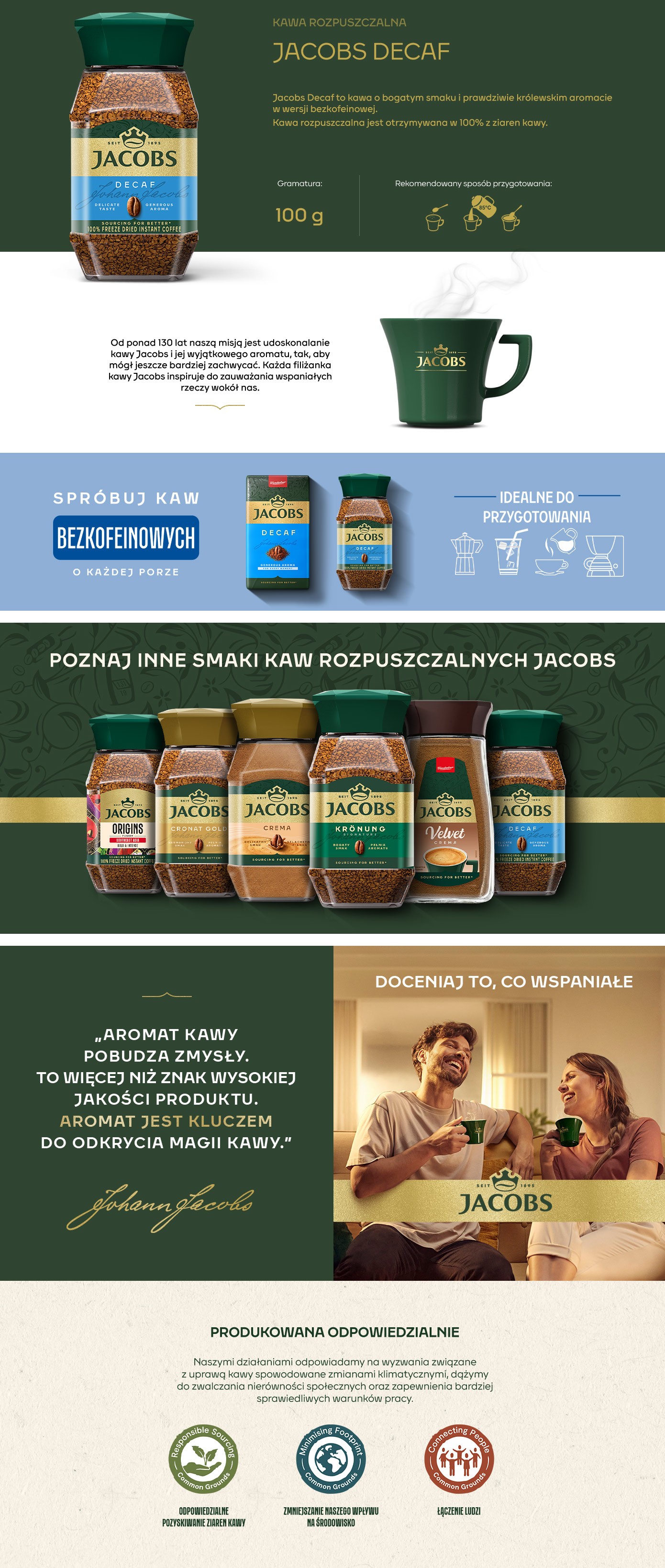 Kawa rozpuszczalna bezkofeinowa, Jacobs Decaf, 100g