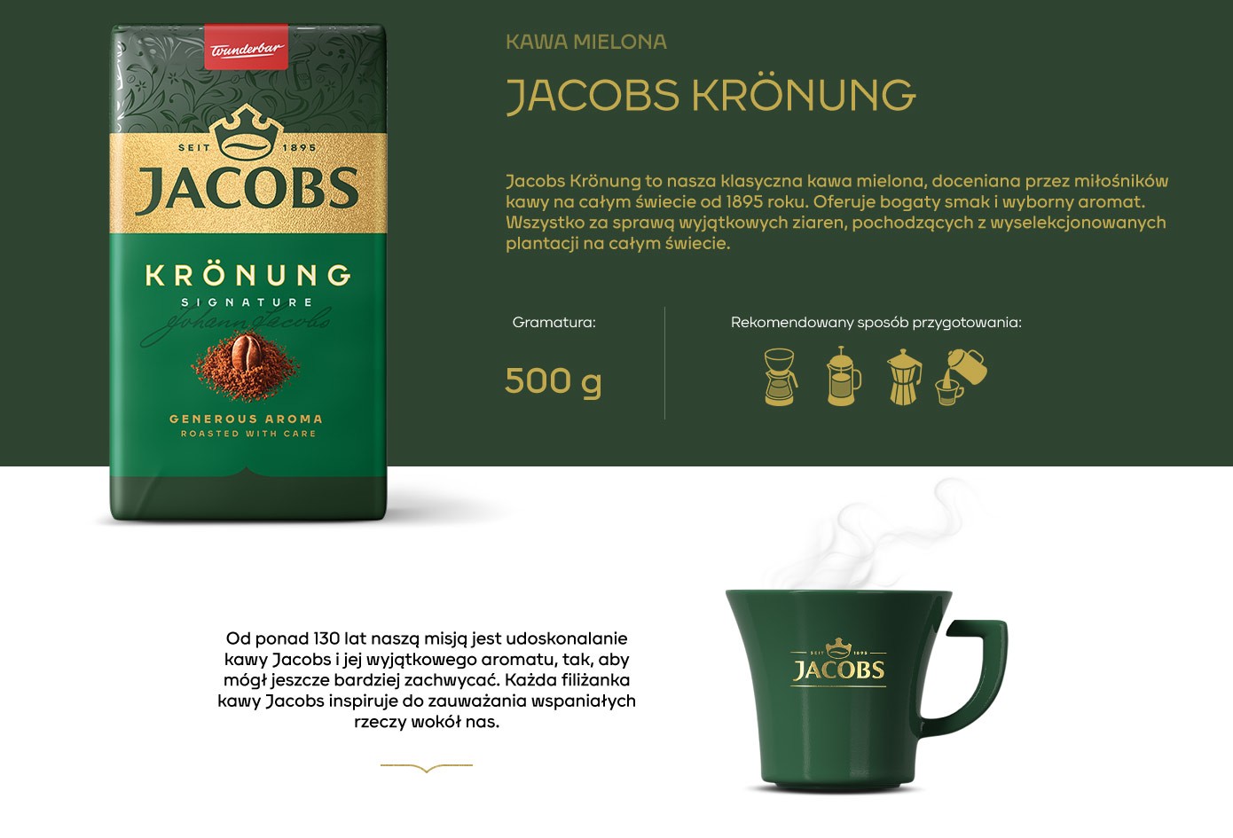 Kawa mielona, Jacobs Kronung, bogaty smak i wyborny aromat, 500g