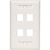 Tripp Lite Quad Outlet RJ45 Universal Keystone Face Plate / Wall Plate, White, 4-Port N042-001-04-WH 00037332174246
