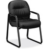 HON Pillow-Soft Guest Chair, Leather - Black Leather Seat - Fiber Back - Black Frame - Sled Base - 1 Each