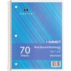 Sparco Quality 3HP Notebook - 1 Subject(s) - 70 Sheets - Wire Bound - Wide Ruled - Unruled Margin - 16 lb Basis Weight - 8" x 10 1/2" - Bright White P