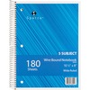 Sparco Quality 3HP Notebook - 5 Subject(s) - 180 Sheets - Wire Bound - Wide Ruled - Unruled Margin - 16 lb Basis Weight - 8" x 10 1/2" - Bright White 