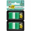 Post-it&reg; Flags - 100 x Green - 1" x 1.75" - Rectangle - Unruled - Green - Removable - 100 / Pack