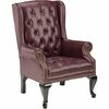 Lorell Berkeley Series Queen Anne Wing-Back Reception Chair - Burgundy Vinyl Seat - Mahogany Hardwood Frame - Four-legged Base - Oxblood - Wood - 1 Ea