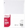 Mead 3-Hole Punched Wide-ruled Filler Paper - 200 Sheets - Ruled Red Margin - 8" x 10 1/2" - White Paper - 1 / Pack