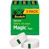 Scotch 1/2"W Magic Tape - 36 yd Length x 0.50" Width - 1" Core - For Mending, Splicing - 3 / Pack - Matte - Clear