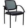 Lorell Mobile Mesh Back Guest Chair with Arms - Black Faux Leather Seat - Four-legged Base - Black - 1 Each
