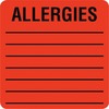 Tabbies Square ALLERGIES Labels - 2" Width x 2" Length - Permanent Adhesive - Square - Fluorescent Red - 500 / Roll - 500 / Roll - Self-adhesive