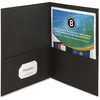 Business Source Letter Recycled Pocket Folder - 8 1/2" x 11" - 100 Sheet Capacity - 2 Inside Front & Back Pocket(s) - Paper - Black - 35% Recycled - 2