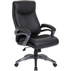 Lorell Executive High-Back Chair with Gun Metal Base - Black Leather Seat - 5-star Base - 1 Each