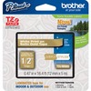 Brother P-Touch TZe Laminated Tape - 15/32" Width - Thermal Transfer - White, Satin Gold - Plastic - 1 Each - Water Resistant - Grime Resistant, Greas