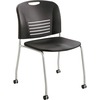 Safco Vy Straight Leg Stack Chairs with Casters - Plastic Seat - Plastic Back - Powder Coated Steel Frame - Four-legged Base - Black - Polypropylene -
