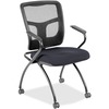 Lorell Mesh Back Nesting Training/Guest Chairs - Fuse Azurean Fabric Seat - Powder Coated Metal Frame - Four-legged Base - Black - Mesh - Armrest - 2 