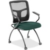 Lorell Mesh Back Nesting Training/Guest Chairs - Forte Chive Fabric Seat - Powder Coated Metal Frame - Four-legged Base - Black - Mesh - Armrest - 2 /