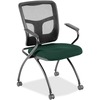 Lorell Mesh Back Nesting Training/Guest Chairs - Insight Forest Fabric Seat - Powder Coated Metal Frame - Four-legged Base - Black - Mesh - Armrest - 