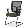 Lorell ErgoMesh Series Mesh Back Guest Chair with Arms - Perfection Olive Green Mesh, Fabric Seat - Black Mesh Back - Cantilever Base - Black - 1 Each