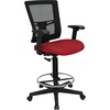 Lorell Mesh Back Drafting Stool - Real Red Seat - Mid Back - 5-star Base - Real Red - 1 Each