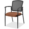 Lorell Mesh Back Stackable Guest Chair - Canyon Nutmeg Antimicrobial Vinyl Seat - Black Mesh Back - Black Powder Coated Steel Frame - Four-legged Base