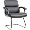 Lorell Padded Arm Guest Chair - Black Bonded Leather Seat - Black Back - Sled Base - Black - Leather - 1 Each