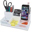 Victor W9525 Pure White Desk Organizer with Smart Phone Holder&trade; - 6 Compartment(s) - 4.0" Height x 5.5" Width x 10.4" Depth - White - Wood, Fros
