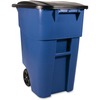 Rubbermaid Commercial Brute Rollout Container with Lid - Swing Lid - 50 gal Capacity - Mobility, Heavy Duty, Wheels, Lid Locked, Rounded Corner - Blue
