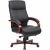 Lorell Executive High-Back Wood Finish Office Chair - Black Leather Seat - Black Leather Back - High Back - 1 Each