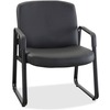 Lorell Big & Tall Upholstered Guest Chair - Leather, Plywood Seat - Leather, Plywood Back - Powder Coated Metal Frame - Sled Base - Black - 1 Each