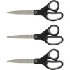 Sparco Straight Scissors w/Rubber Grip Handle - 7" Overall Length - Straight - Stainless Steel - Pointed Tip - Black, Gray - 3 / Bundle