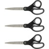 Sparco Straight Scissors w/Rubber Grip Handle - 8" Overall Length - Straight - Stainless Steel - Black, Gray - 3 / Bundle