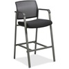 Lorell Mesh Back Guest Stool with Arms - Black Fabric Seat - Square Base - 1 Each