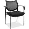Lorell Mesh Back Guest Chair with Arms - Fabric Seat - Plastic Frame - Four-legged Base - Black - Armrest - 1 Each