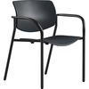 Lorell Stack Chairs with Arms - Plastic Seat - Plastic Back - Powder Coated, Black Tubular Steel Frame - Four-legged Base - Black - Plastic - Armrest 
