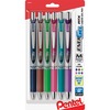 Pentel Liquid Steel Tip Gel Pens - Medium Pen Point - 0.7 mm Pen Point Size - Refillable - Retractable - Navy Blue, Lime Green, Brown, Pink, Violet, T