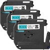 Brother P-touch Nonlaminated M Series Tape Cartridge - 1/2" Width x 26 1/5 ft Length - Rectangle - Blue, Black - 3 / Bundle - Non-laminated, Self-adhe