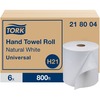 TORK Universal Hand Towel Roll - 1 Ply - 7.90" x 800 ft - 7.90" Roll Diameter - White - Paper - Embossed, Absorbent, Long Lasting - For Hand - 6 / Rol