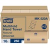 TORK Universal Hand Towel Multifold - 1 Ply - Multifold - 11" x 63 ft - Natural - Absorbent, Soft - For Hand - 250 Per Pack - 4000 / Sheet