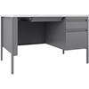 Lorell Fortress Steel Teachers Desk - 48" x 30" x 29.5" - Box, File Drawer(s) - Single Pedestal on Right Side - T-mold Edge - Finish: Gray