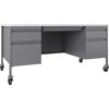 Lorell Fortress Series Mobile Double-Pedestal Teachers Desk - 60" x 30"29.5" - Box, File Drawer(s) - Double Pedestal - T-mold Edge - Finish: Gray