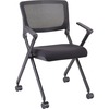Lorell Mobile Mesh Back Nesting Chairs with Arms - Black Fabric Seat - Metal Frame - 2 / Carton