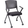 Lorell Upholstered Foldable Nesting Chairs with Arms - Black Fabric Seat - Black Plastic Back - Metal Frame - 2 / Carton