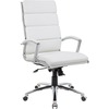 Boss Executive CaressoftPlus Chair with Metal Chrome Finish - White Vinyl Seat - White Vinyl Back - Chrome Frame - High Back - 5-star Base - Armrest 