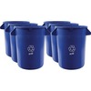 Genuine Joe Heavy-Duty Trash Container - 32 gal Capacity - Side Handle, Venting Channel - Plastic - Blue - 6 / Carton